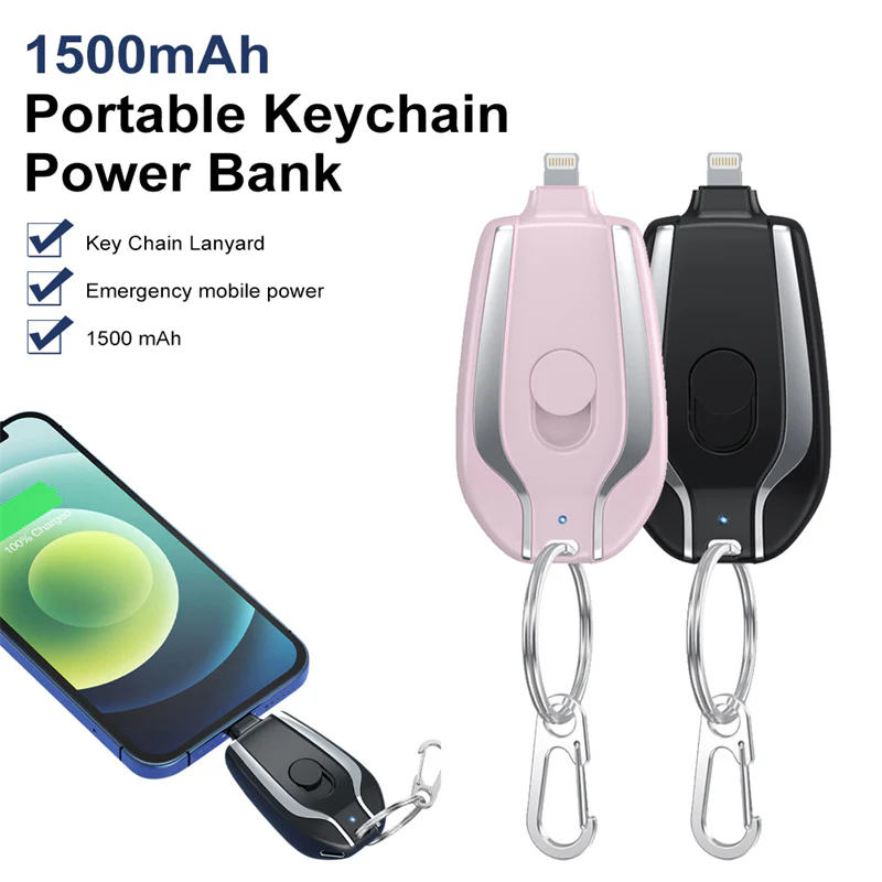 1500mAh Mini Power Bank - Sleutelhanger - Noodgevallen - Snellader