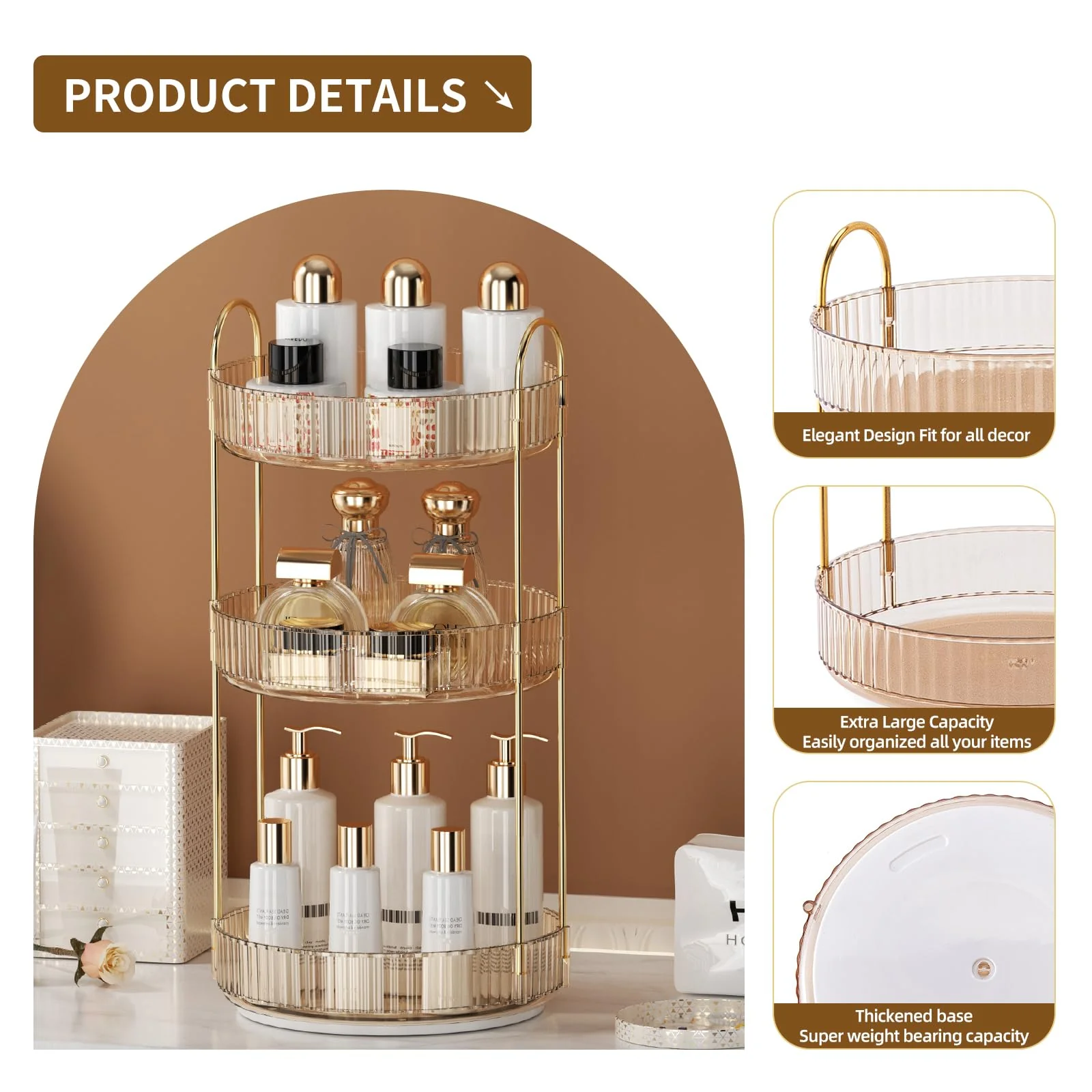 360 graden draaibare make-up organizer, transparante opbergruimte met hoge capaciteit - Image 3