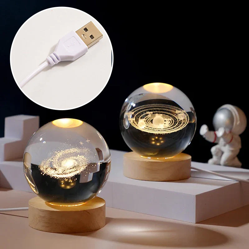 3D Crystal Ball Night Light With Wood Base - Image 2