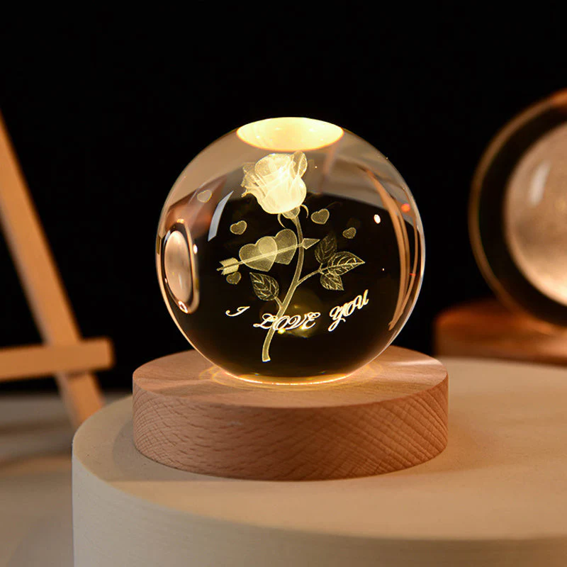 3D Crystal Ball Night Light With Wood Base - Image 8