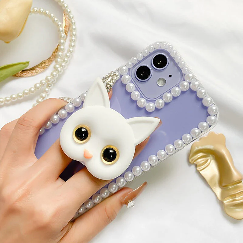 3D schattige kitten telefoonhouder met mini spiegel - Image 2