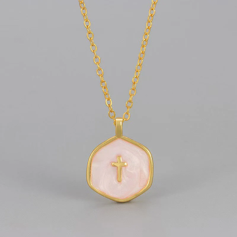 Arianna – Ketting met kruis hanger van roestvrij staal met parelmoer glans - Image 2
