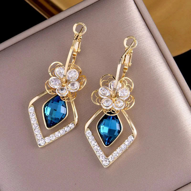 Bloem Zirkoon Rhombic Sapphire Drop Oorbellen - Image 2