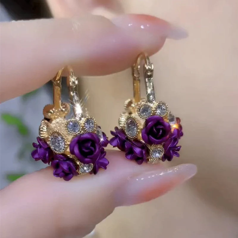 Blossoming Flower Basket Red Rose Earrings - Image 4