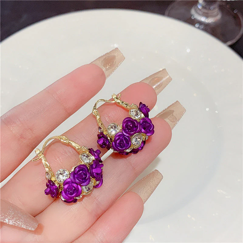 Blossoming Flower Basket Red Rose Earrings - Image 7