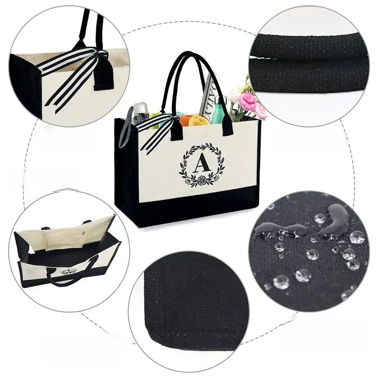Brief Canvas Tas Vrouwen Hit Kleur Eenvoudige Schouder Shopping Tote Handtas - Image 5