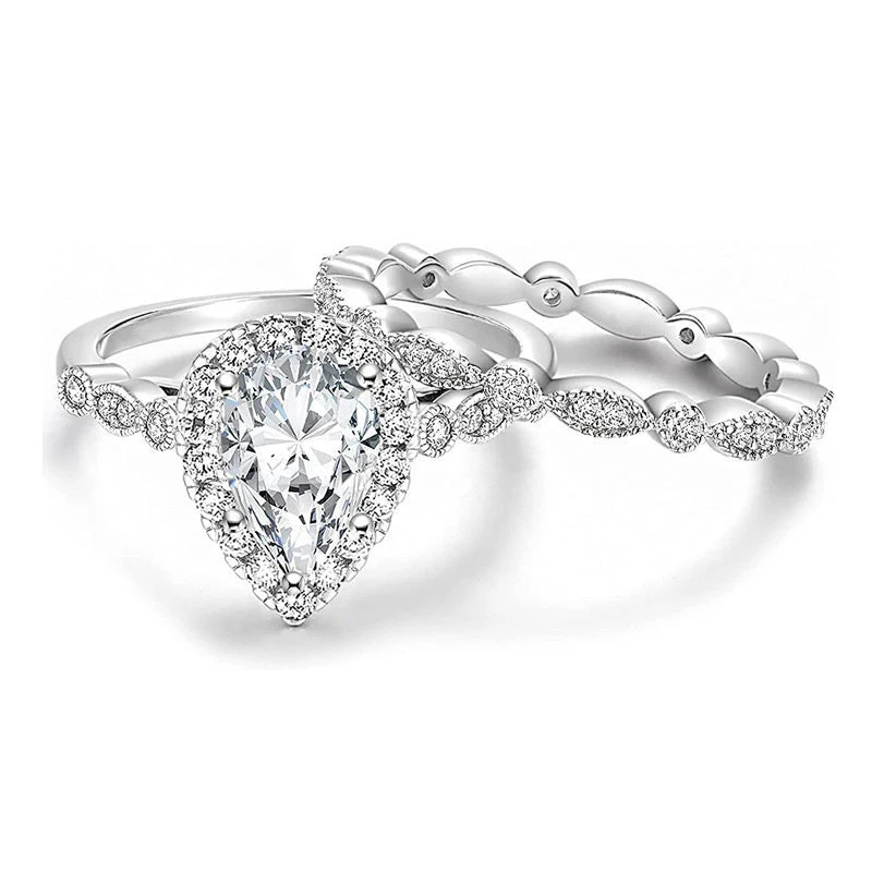 Claire – Vintage Perenvormige Zirkoon Tweedelige Ringen Set - Image 9