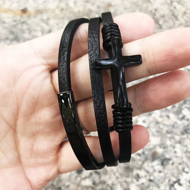 Cross gevlochten meerlagige lederen armband - Image 3