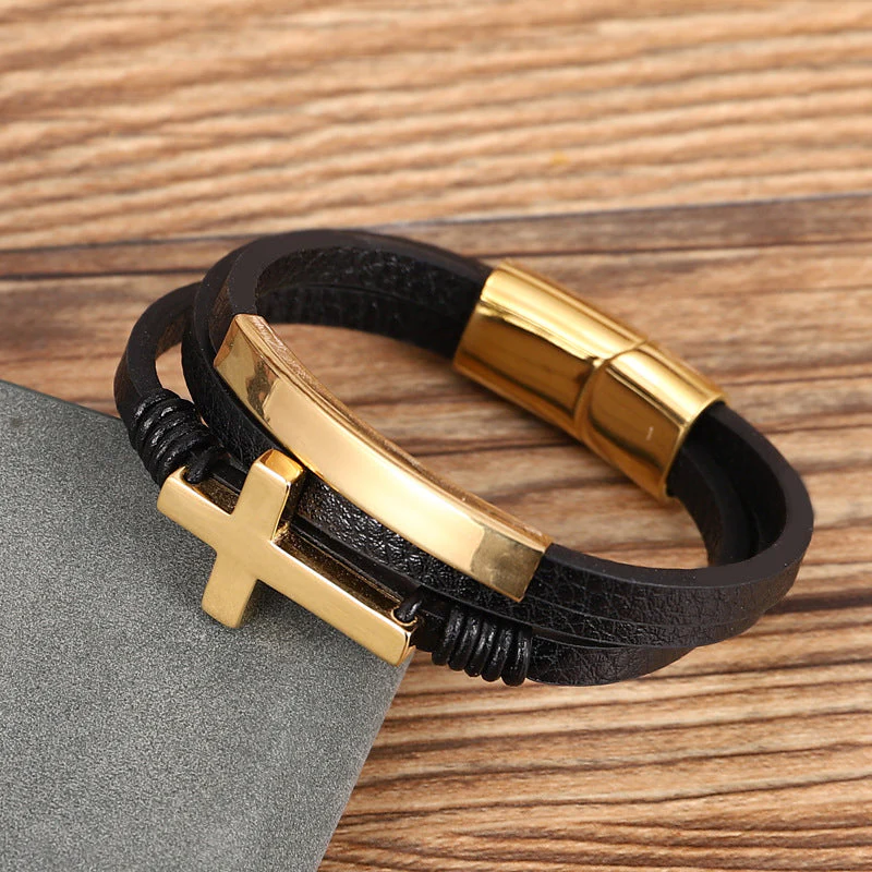 Cross gevlochten meerlagige lederen armband - Image 7