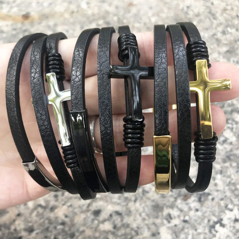 Cross gevlochten meerlagige lederen armband - Image 8