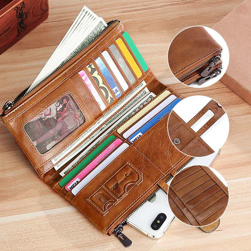 Dames echt lederen clutch lange geld portemonnee - Image 2