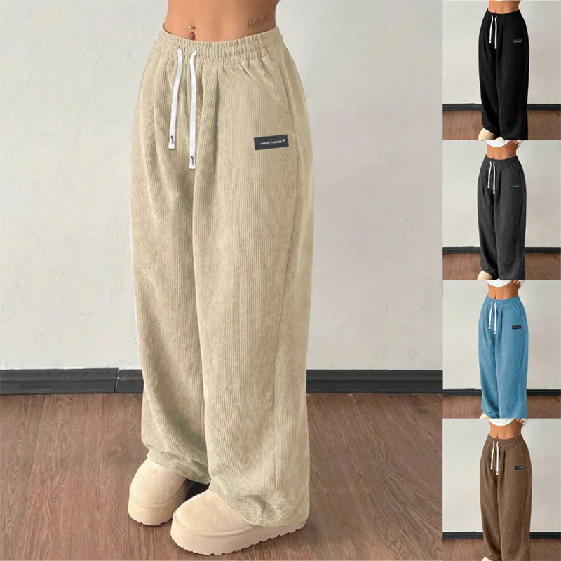 Ella – Dames corduroy broek met brede pijpen en verstelbare tailleband