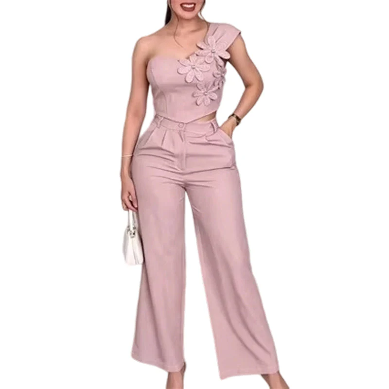 Fenna – Dames Eén-Schouder Bloemen Tweedelig Set - Image 15