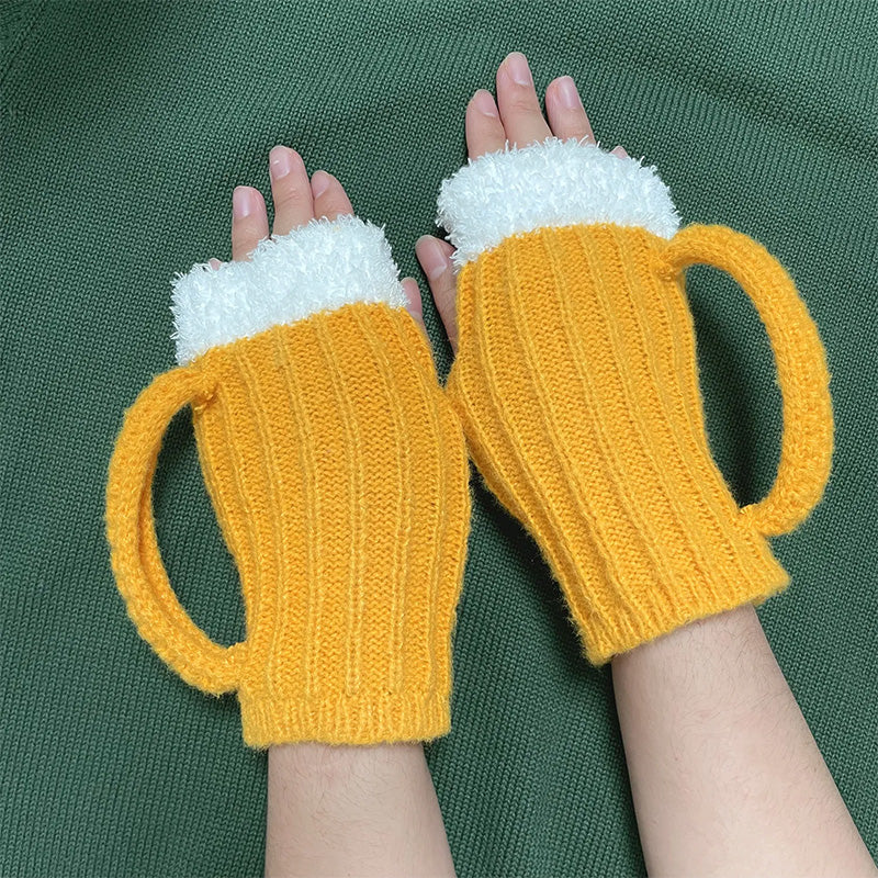 Grappige biermok gebreide handschoen sok muts set - Image 4