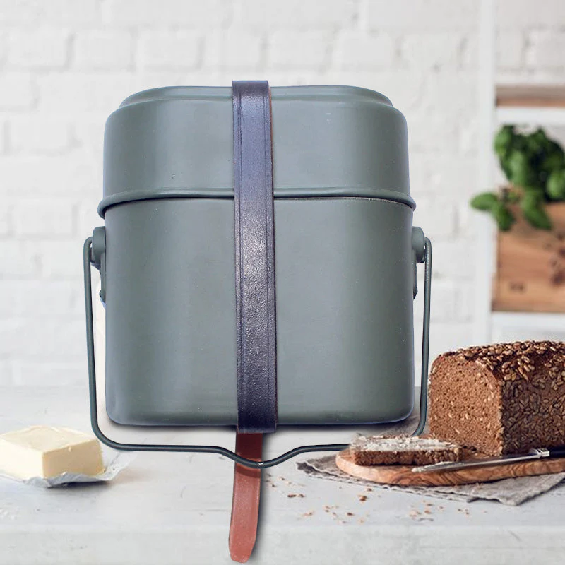 Groene Mess Kit Tin met lederen band dinerbox - Image 2