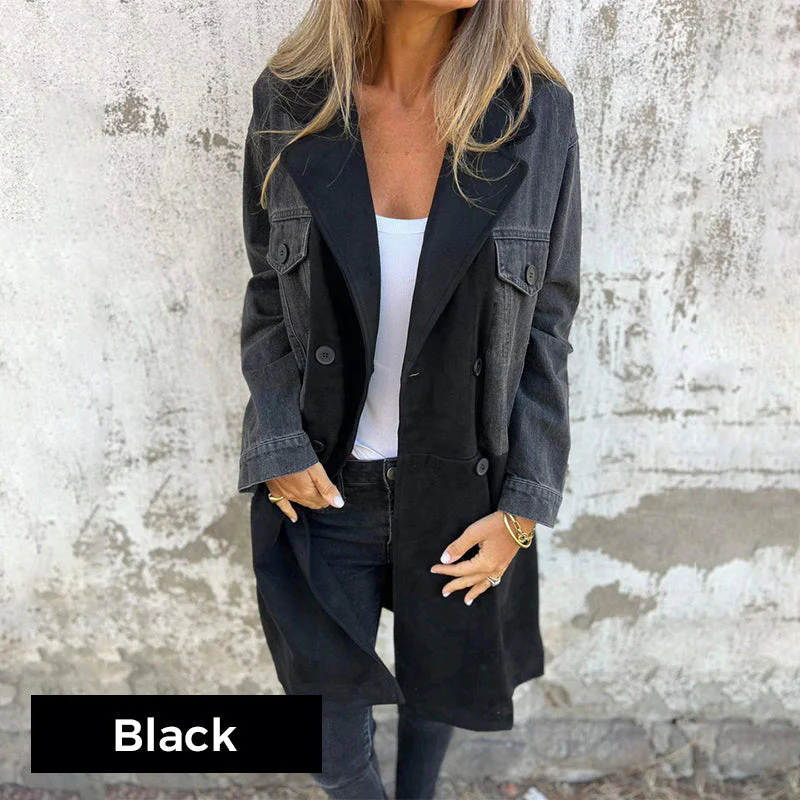 DenimChic - Halflange trenchcoat met denim jeansnaden | 50% KORTING - Image 10