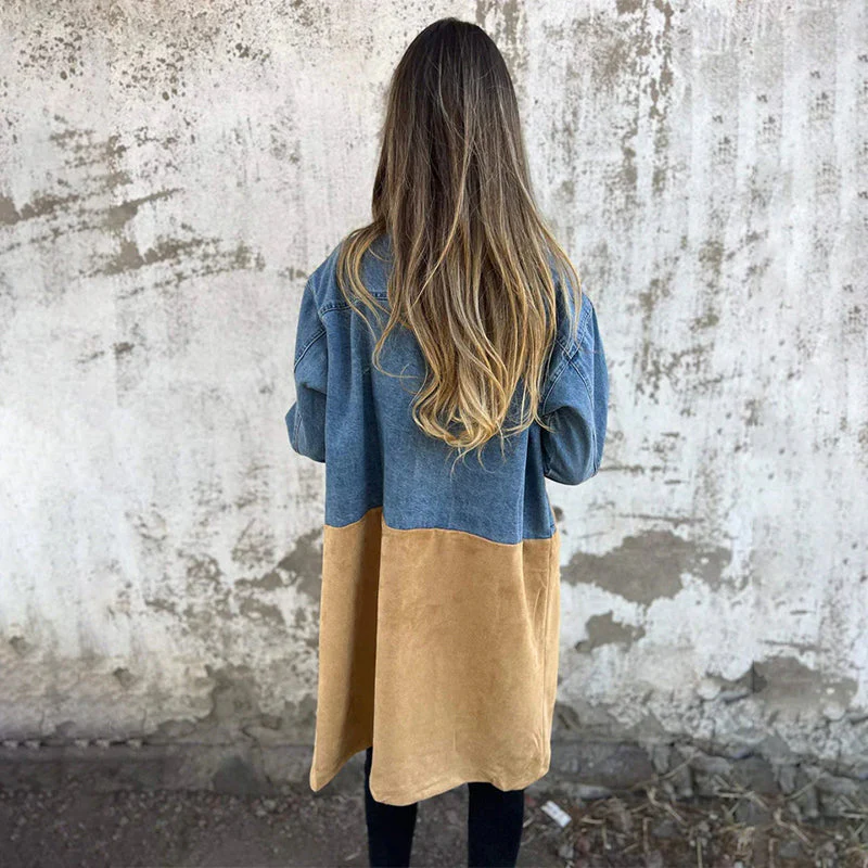 DenimChic - Halflange trenchcoat met denim jeansnaden | 50% KORTING - Image 4