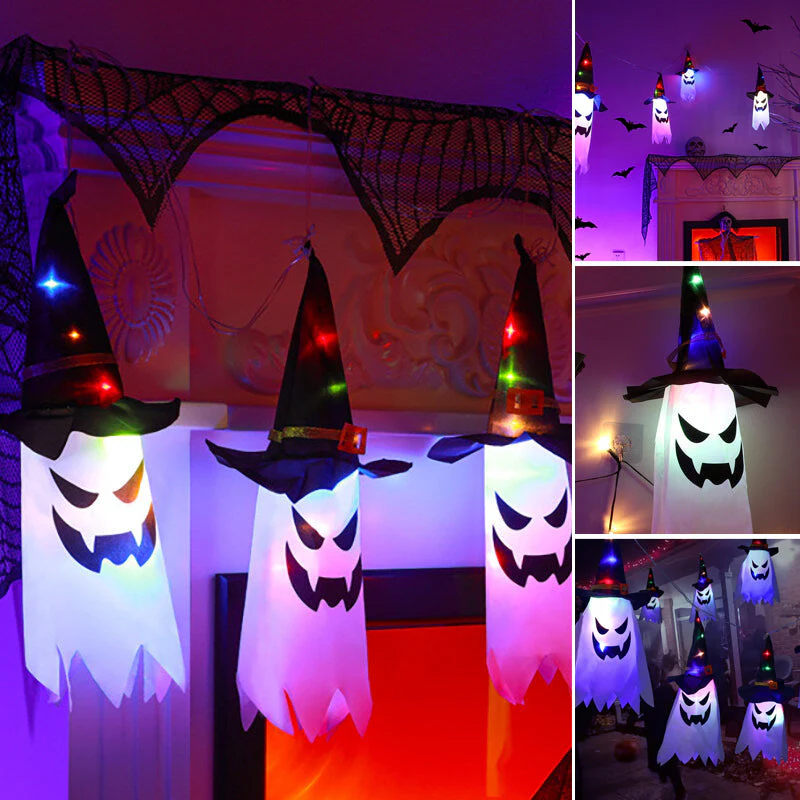 Halloween hangende verlichte gloeiende heksenhoed - Image 11