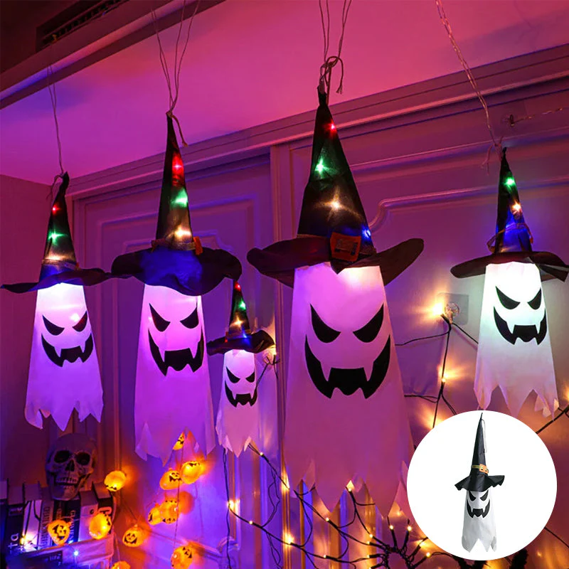 Halloween hangende verlichte gloeiende heksenhoed - Image 13
