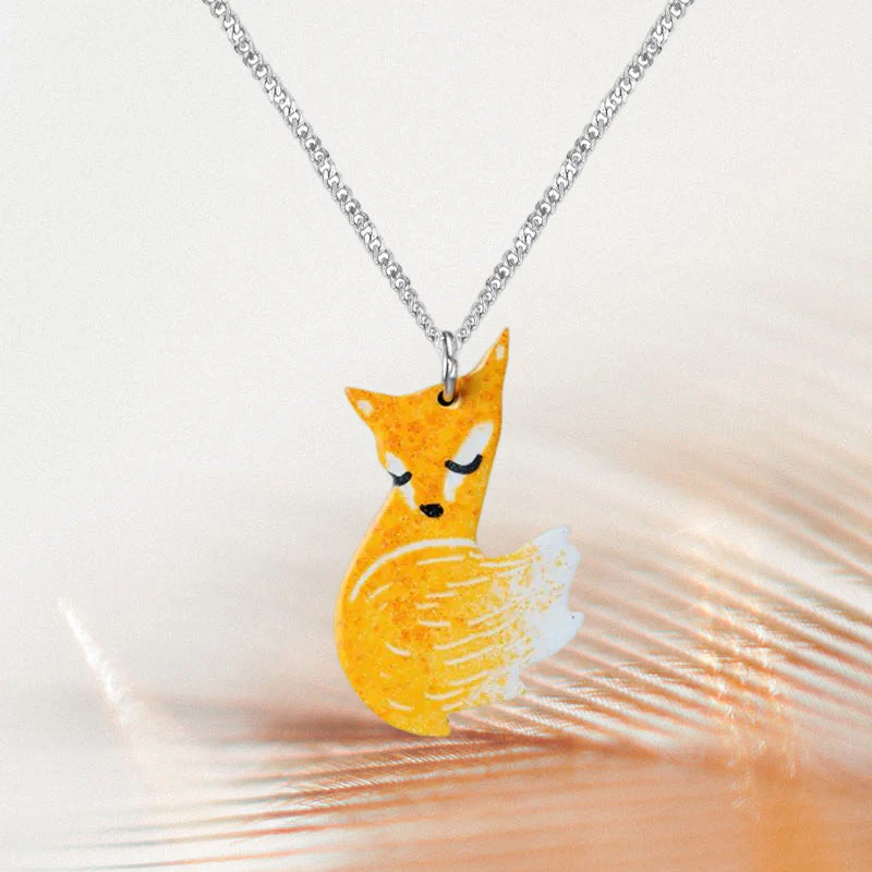 Hand-painted Fox and Wolf Couple Hug Necklace - Image 3