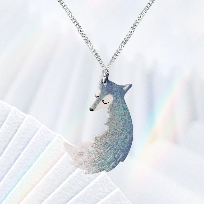 Hand-painted Fox and Wolf Couple Hug Necklace - Image 4