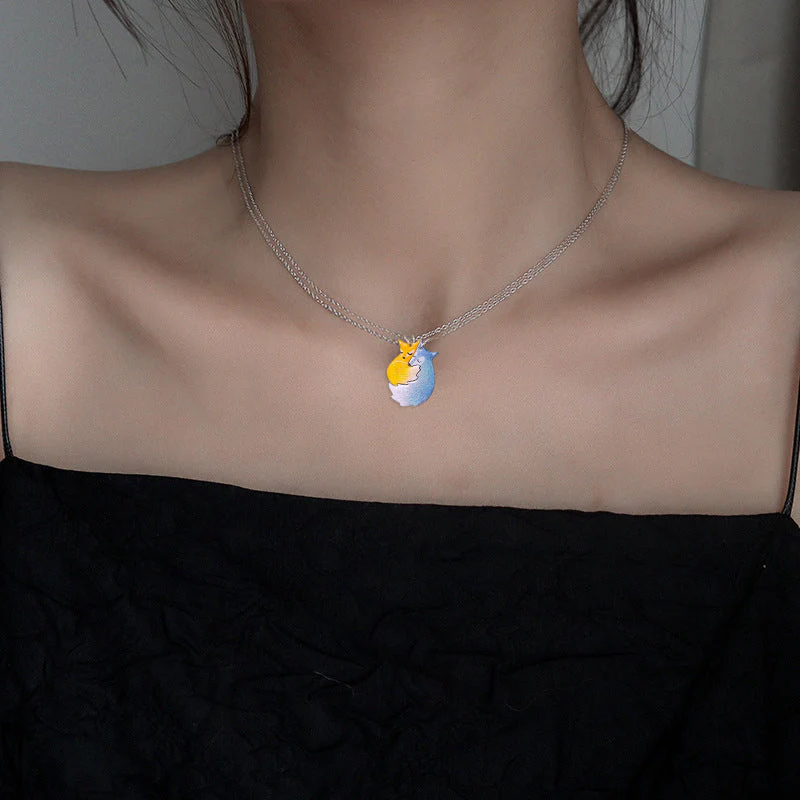 Hand-painted Fox and Wolf Couple Hug Necklace - Image 8