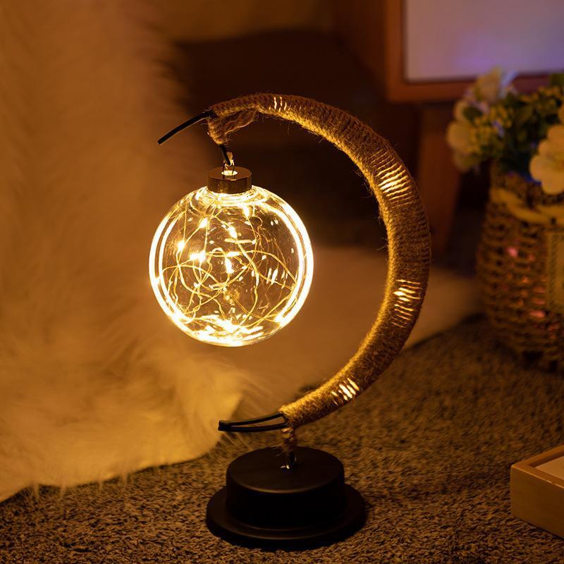 Handgemaakte Twine Rattan Bal LED Maanvormige Lamp - Image 2
