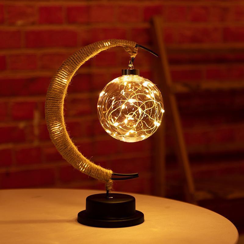 Handgemaakte Twine Rattan Bal LED Maanvormige Lamp - Image 3