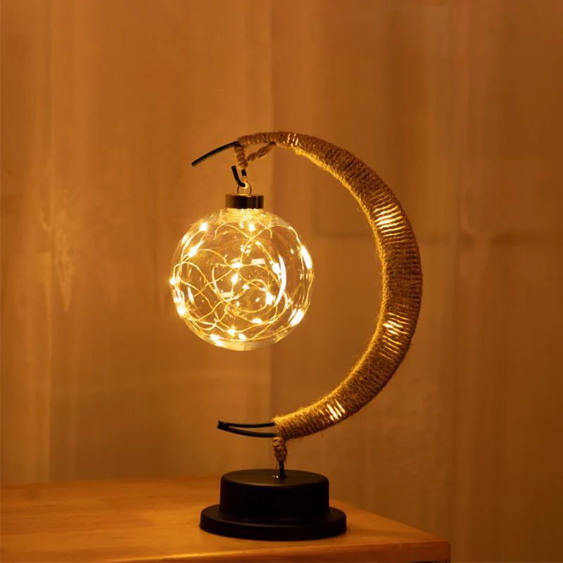 Handgemaakte Twine Rattan Bal LED Maanvormige Lamp - Image 4