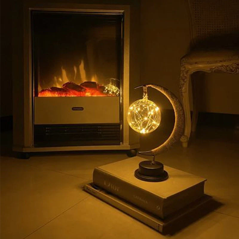 Handgemaakte Twine Rattan Bal LED Maanvormige Lamp - Image 7