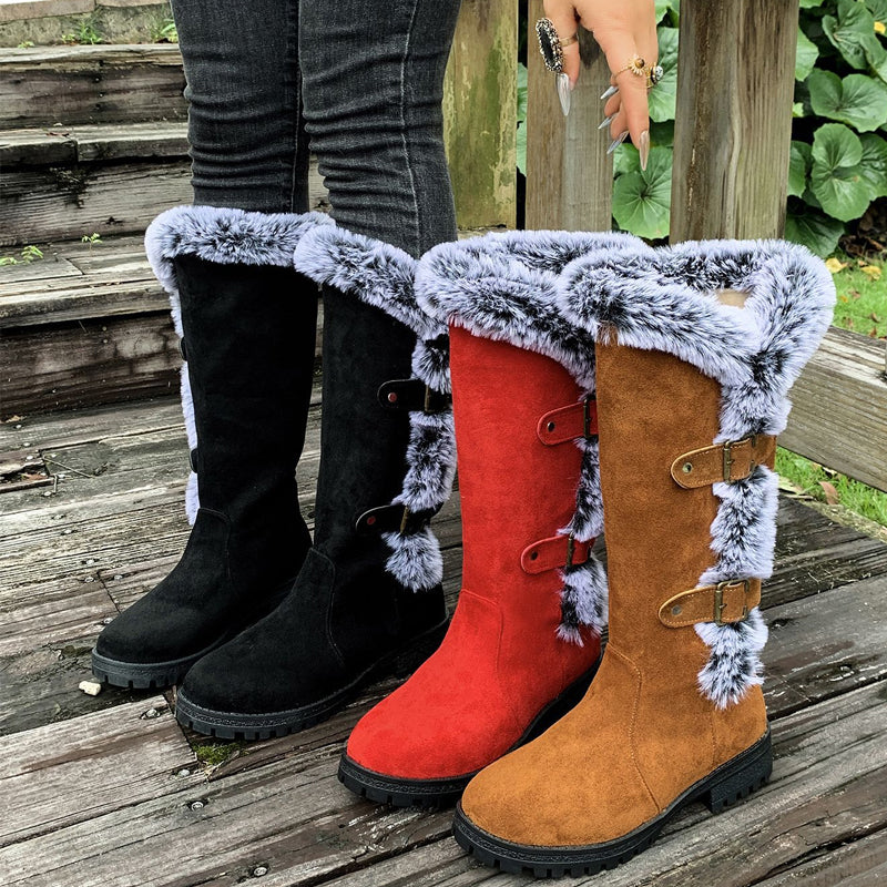 Heidi – Dames Pluche Sneeuwlaarzen tot halverwege de kuit met gespdetail