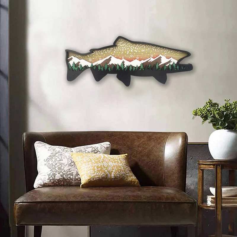 Houten Forel Kunst Landschap Muur Decor - Image 2