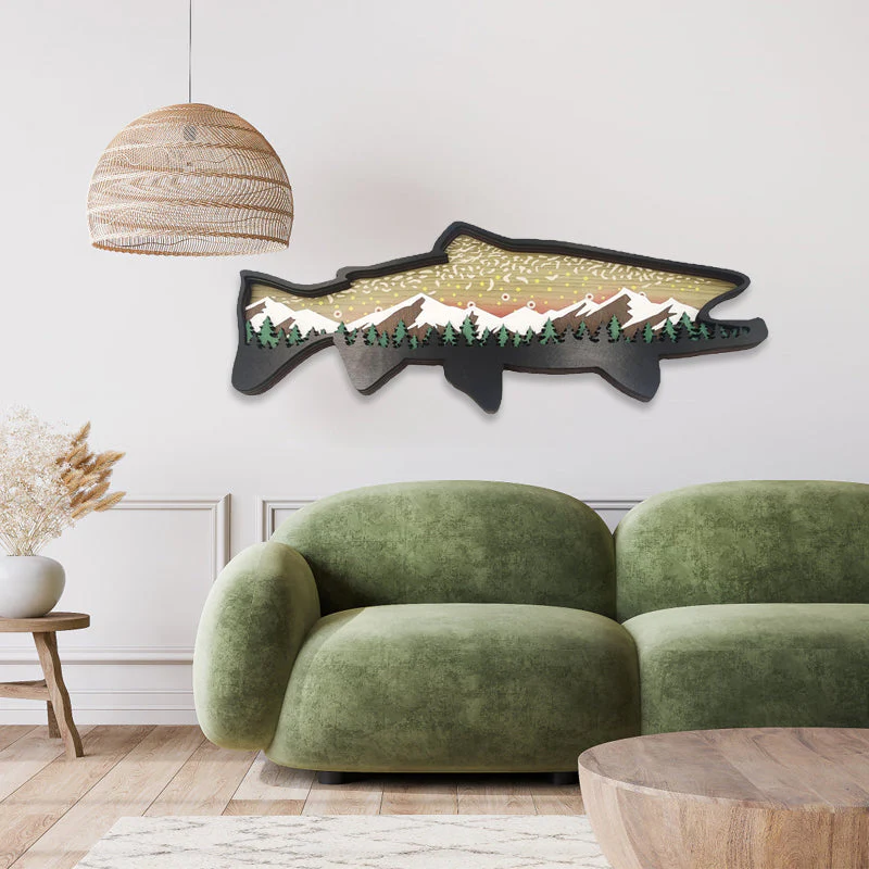Houten Forel Kunst Landschap Muur Decor - Image 7