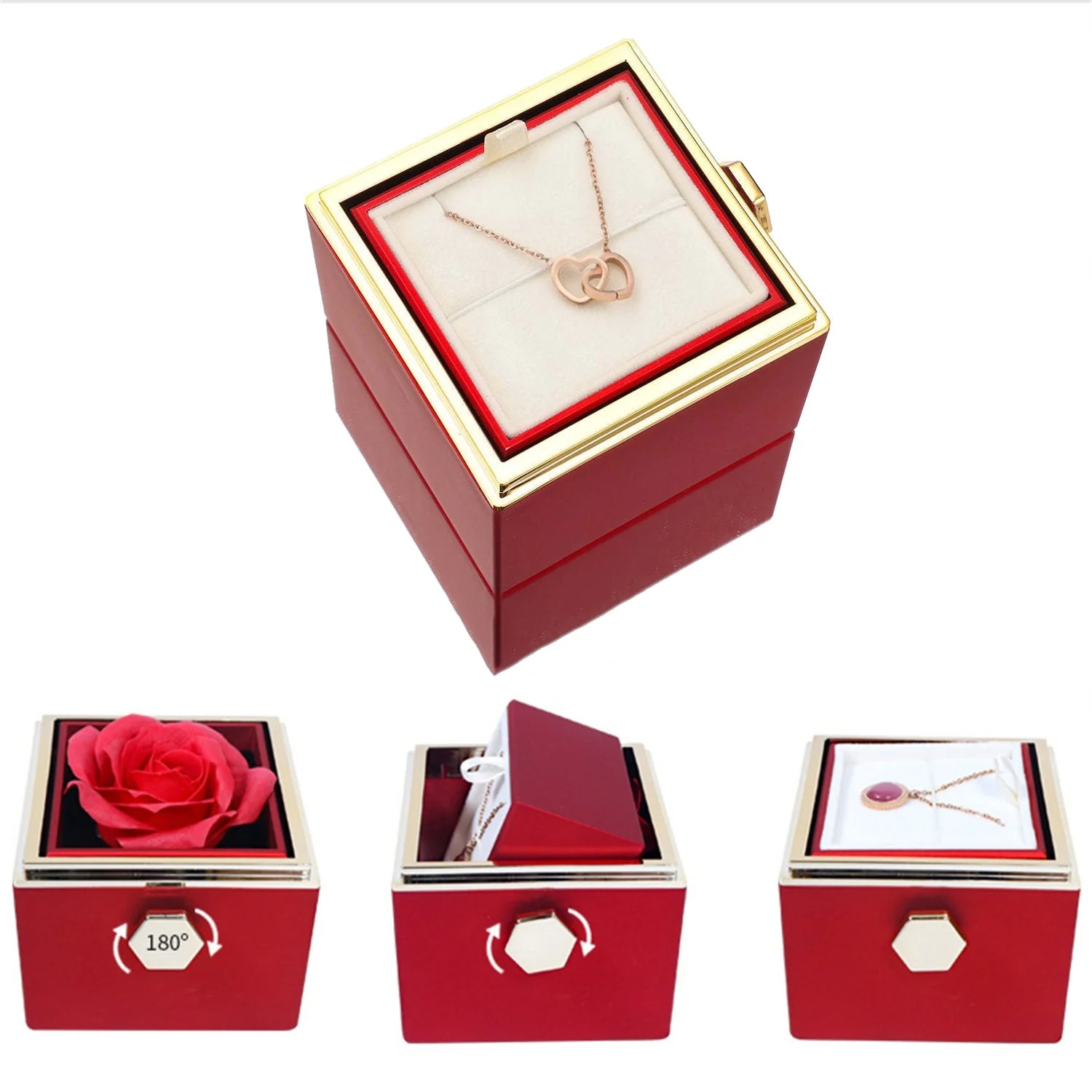 Ketting met twee harten en een roterende rozengeschenkdoos - Image 9
