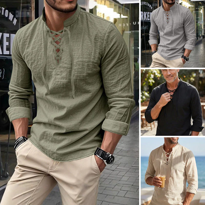 Levi – Damesblouse van katoenmengsel met veterkraag