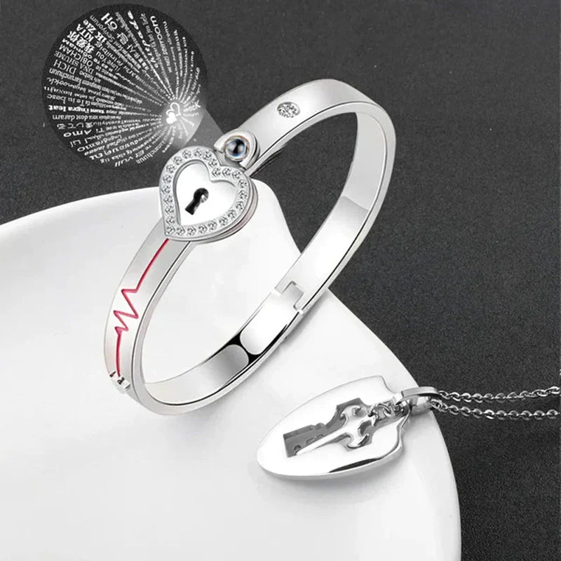 Lock Bracelet and Key Necklace Set - Image 4