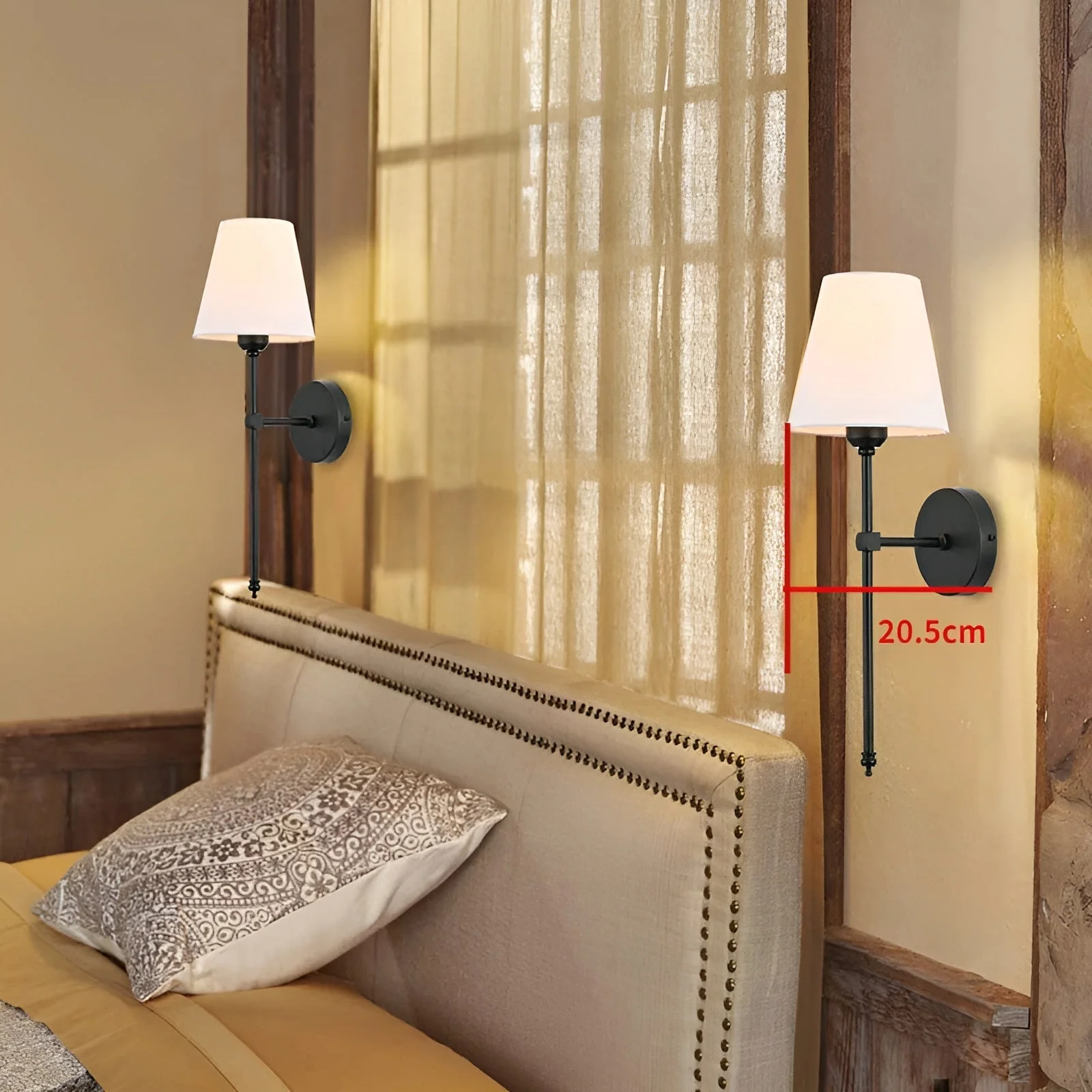 Metalen wandlamp met stoffen kap - Image 4