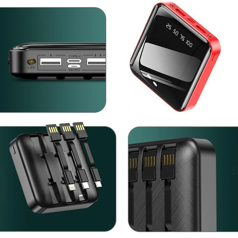 Mirror Surface Mini Powerbank met externe kabels - Image 7