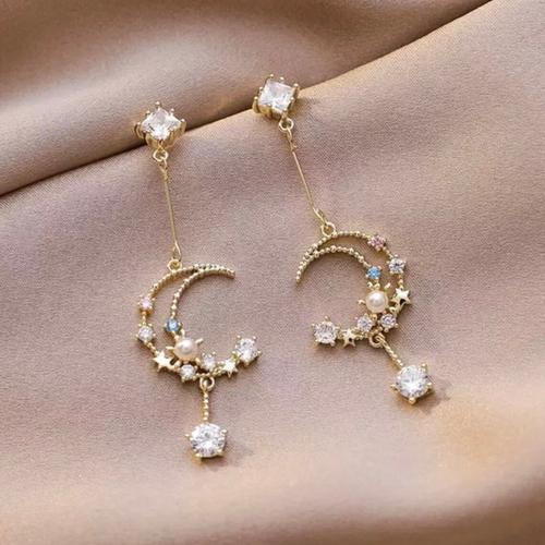 Night Sky Moon And Star Pearl Dangle Drop Oorbellen - Image 7