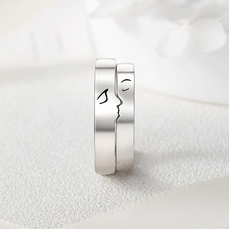 One Kiss Sterling Silver Couple Rings Valentijnsdag Cadeau gids - Image 3