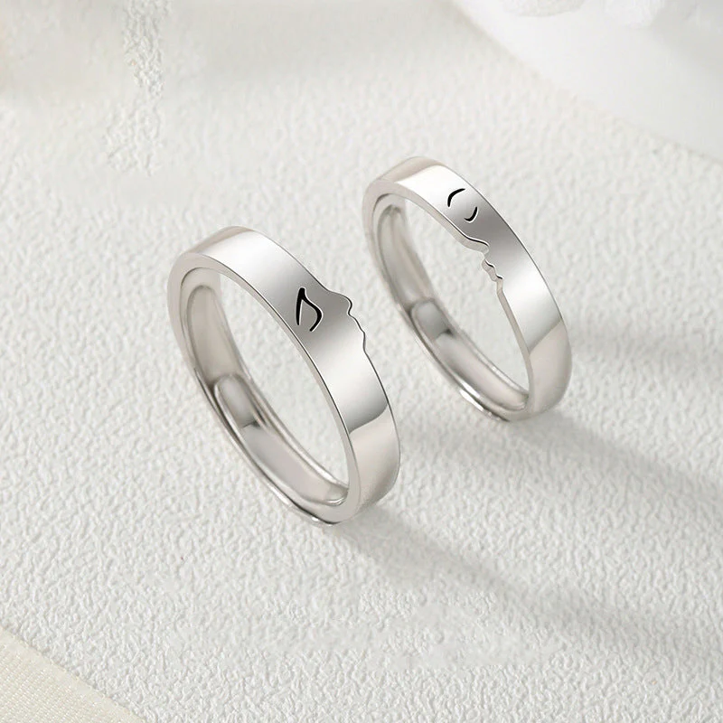 One Kiss Sterling Silver Couple Rings Valentijnsdag Cadeau gids - Image 7
