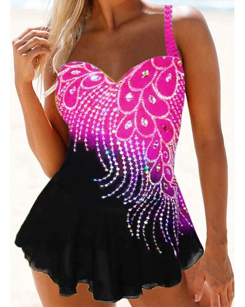 Peacock pattern swim skirt - Image 6
