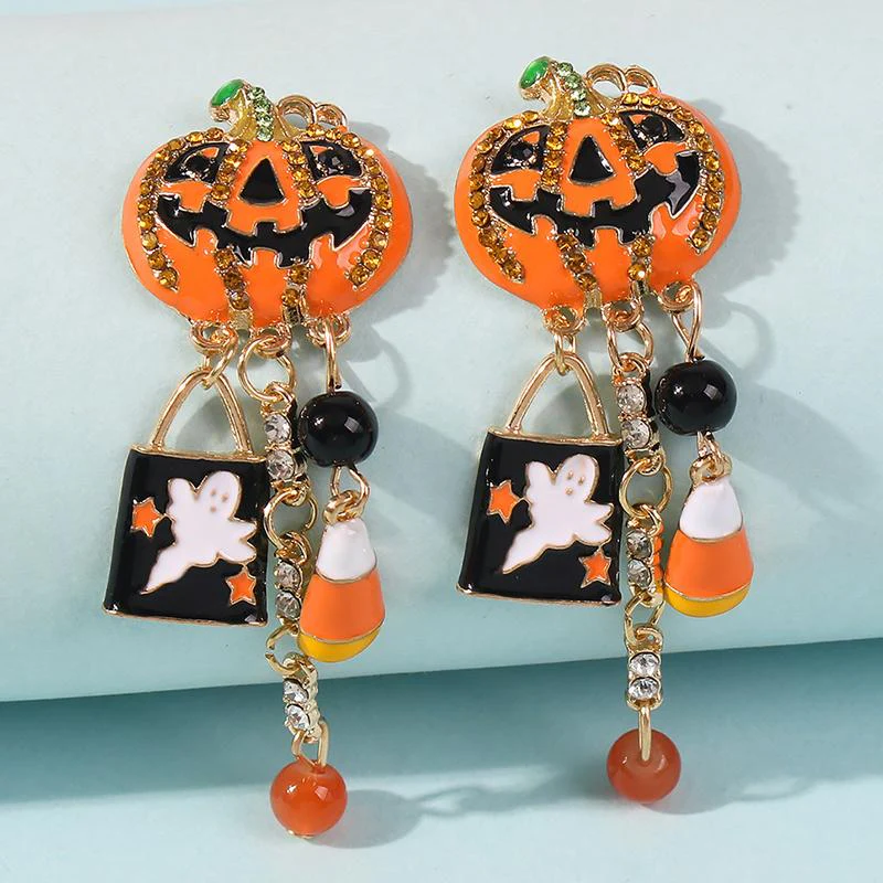 Pumpkin Ghost Creative Halloween-oorbellen met kwastjes - Image 3