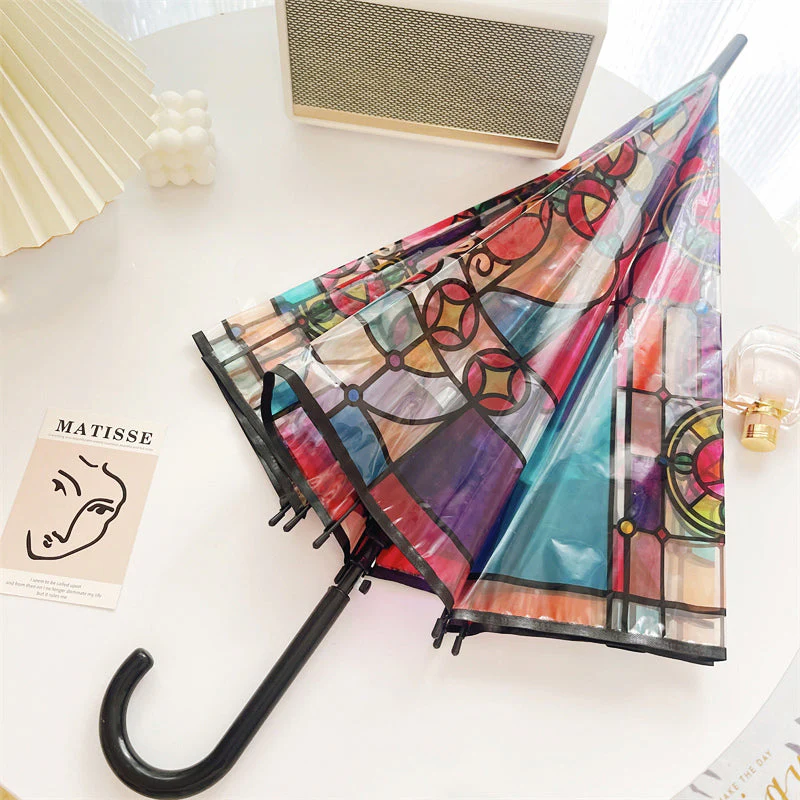 Transparante paraplu met glas-in-loodraampatroon - Image 12
