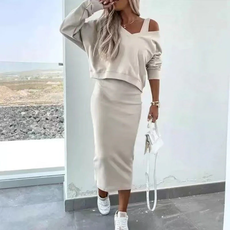 Tweedelige Set Dames - Stijlvolle Mouwloze Jurk en Losse Trui - Image 12