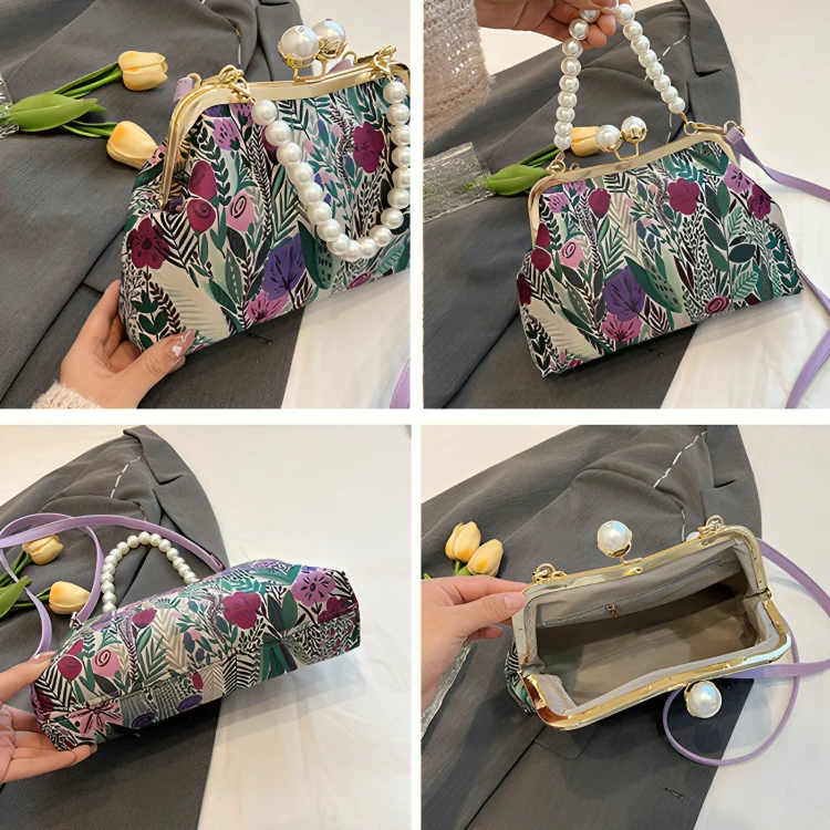 Vintage Bloem Handtas Dames - Tijdloze Elegant Met Verstelbare Schouderriem - Image 3