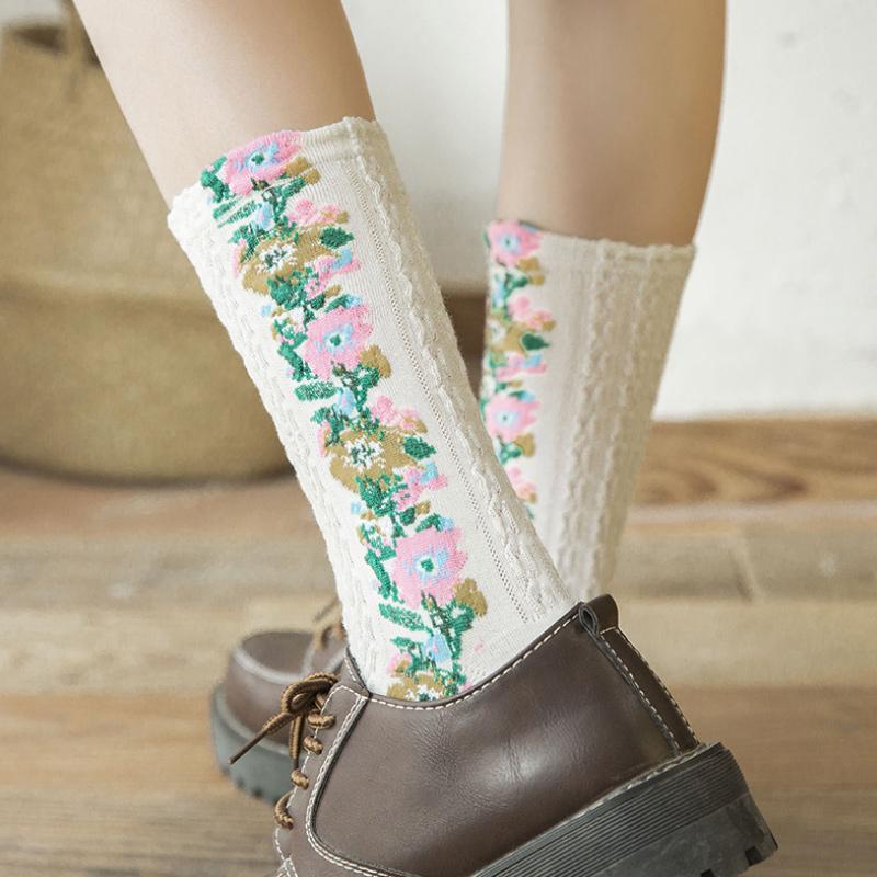 Vintage geborduurde bloemensokken (5 paar) - Image 2