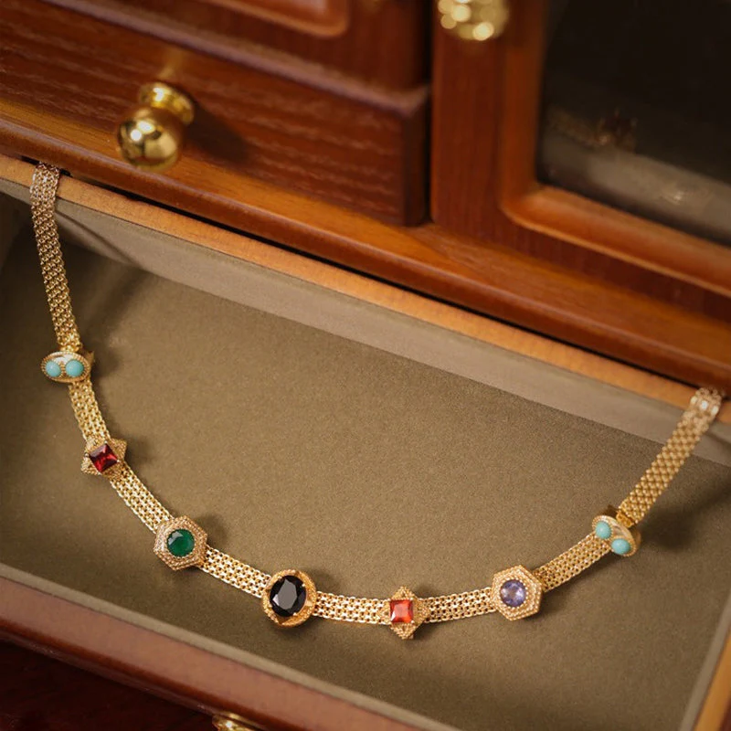 Vintage gekleurde zirkoon ketting - Image 5