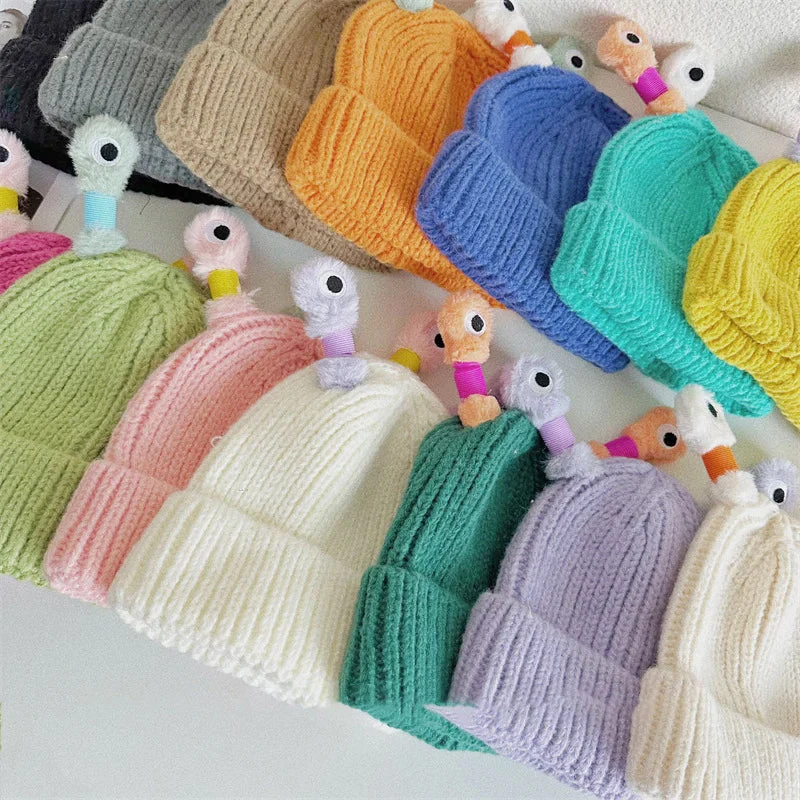 Winter ouder-kind schattige gloeiende kleine monster gebreide muts - Image 11