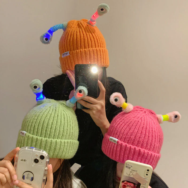 Winter ouder-kind schattige gloeiende kleine monster gebreide muts - Image 12